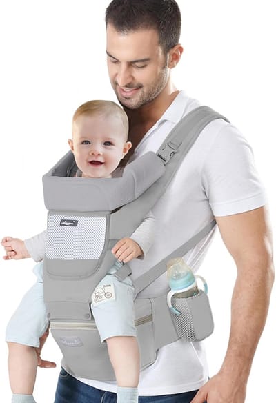 Draagzak met Heupzitje - Babydrager Peuterdrager - Baby Comfortabel Dragen - Ergonomisch M-Zitje - 3-20kg - Grijs