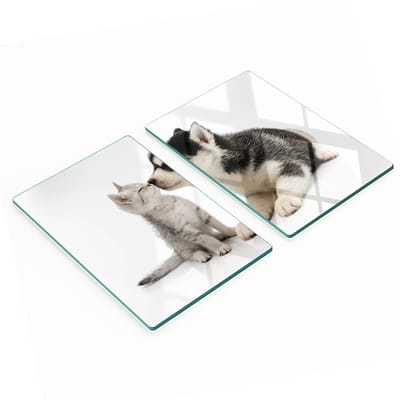 Multifunctionele decoratieve snijplanken van gehard staal voor de keuken, met afbeeldingen van een hond en een kat, 2x40x52 cm