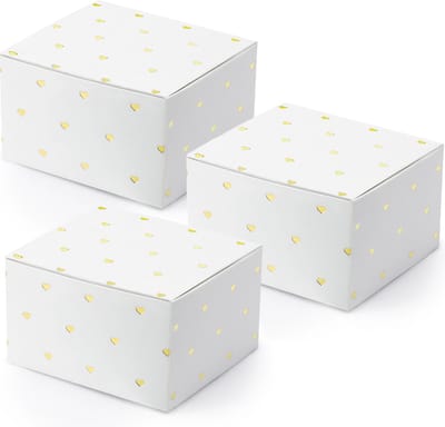 PartyDeco cadeaudoosje Hartjes - Bruiloft bedankje - 20x - wit/goud - papier - 6 x 4 cm