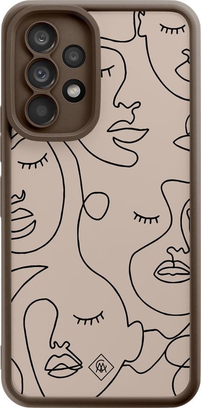 Casimoda® hoesje - Geschikt voor Samsung Galaxy A53 - Abstract Faces - Zwart TPU Backcover - Geometrisch patroon - Bruin/beige