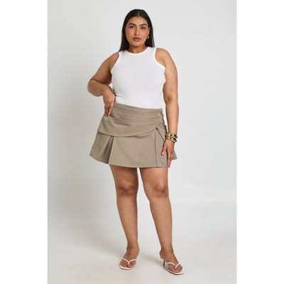 boohoo Dames Plus Crêpe Wikkel Geplisseerde Rokbroek | Steen | Maat: 46