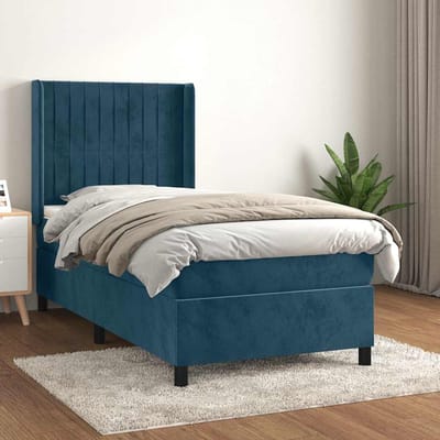 vidaXL - Boxspring - met - matras - fluweel - donkerblauw - 90x200 - cm