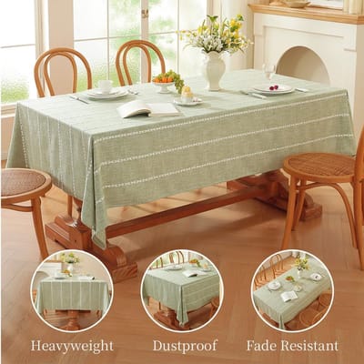 Tafelkleed, rechthoekig, 135 x 220 cm, linnenlook, tafelkleed voor eetkamer, buiten, picknick, verjaardag, herfst, Kerstmis (Groen)