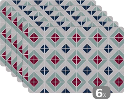 Placemat - Placemats kunststof - Patronen - Tegel - Abstract - 45x30 cm - 6 stuks - Hittebestendig - Anti-Slip - Onderlegger - Afneembaar