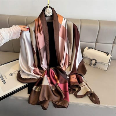 Luxe Scorer Lente Zomer Dames Strand Zonbescherming Mode Feest Sjaal Chinese Zijde Populair Dames Print Cachecois Hijab 80x180cm gray