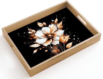 Dienblad hout 40x30 cm - Schootdienblad - Bloem - Verf - Goud - Graffiti - Modern - Borrelplank rechthoek - Plateau dienbladen