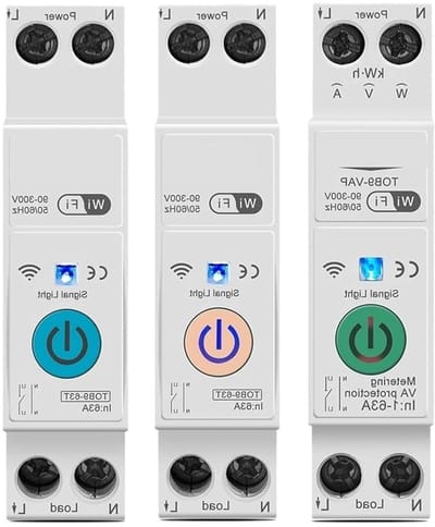 Slimme Schakelaar - Energie Monitor - Stroomverbruik Meten - Voltagestroom Bescherming - 63A 1P+N - Wit