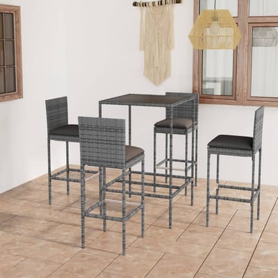 vidaXL - 5-delige - Tuinbarset - met - kussens - poly - rattan - grijs
