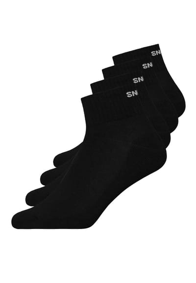SNOCKS Retro Sneakersokken met Logo - Halfhoge Sokken - Geribbelde Boord - Biologisch Katoen - Versterkte Zool - 4 Paar