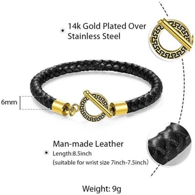 Klassieke Heren Leren Armband Retro Bruin Zwart Gevlochten Armbanden RVS Magneetsluiting Eenvoudige Sieraden Cadeau Voor Hem Papa 20cm(8inch) black