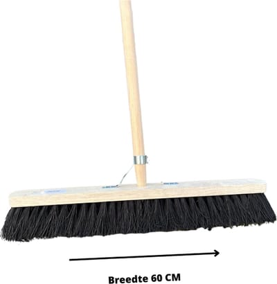 Synx Tools bezem Stadsbezem Straatbezem 60 CM - Colombo Bezem - Natuurvezel haren - Straatbezem haren - Bezems Buiten - Schrobborstels - Buitenbezem - schoonmaakartikelen - Incl. Steel 150cm