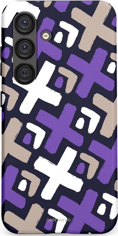 Casetastic hoesje geschikt voor Samsung Galaxy S25 - Dubbellaagse bescherming - Fresh Paars Witte X's - Fashion Case - Donkerblauw Zilver Lavendel Wit