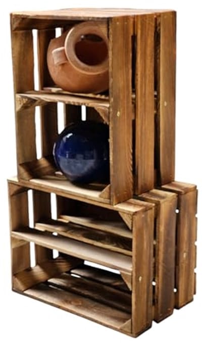 Vintage Houten Kisten Set van 2 - Gevlamd, Perfect voor Bewaren en Decoratie