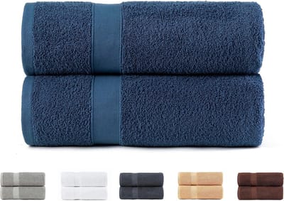 Famanu 2 grote badhanddoeken, 100% katoen, 550 g/m², extra zacht, zeer absorberend en sneldrogend, afmetingen 100 x 150 cm, marineblauw