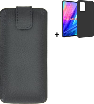 MoDo hoesje Geschikt voor Samsung Galaxy A52/ A52s/ A52s 5G - Leer Etui met Siliconen Back Cover – Geribbeld zwart met zwart TPU