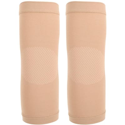Support de coude unisexe Bracelet Articulation du bras Garde au chaud Protection sportive Manchon élastique pour Basketball Badminton beige