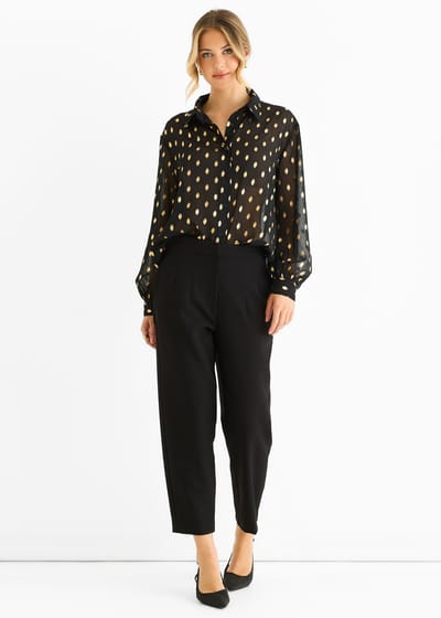 Zwart chiffon folie jacquard doorschijnend shirt