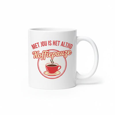 Met Jou Is Het Altijd Koffiepauze Mok – Leuk Koffie Quote Cadeau – 330 ml Keramische Mok