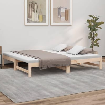 Uitschuifbaar Bedframe - Logeerbed Bank - Ruimte Besparen - Massief Houten Frame - 195.5 x 148 cm - Natuurlijk