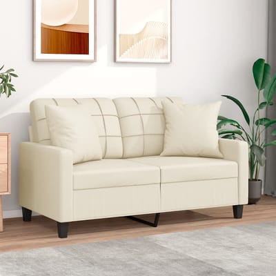 vidaXL - Tweezitsbank - met - sierkussens - 120 - cm - kunstleer - crèmekleurig