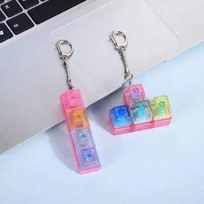 Happy Trendz® Tetris Fidget Keyboard | 2 stuks Geleverd Multi transparant with Led | Keychain met Licht | Decompressie Toy | Mini Game Gadget | Sensorisch Speelgoed