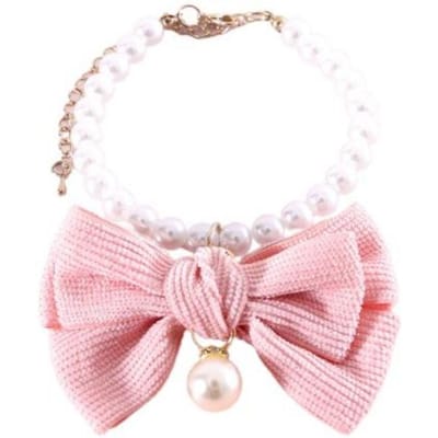 Huisdierketting Elegante verstelbare kattenhalsband met faux parelboog Schattig huisdierhalscirkel huisdieraccessoire L roze