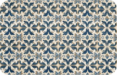Badmat 80x50 cm - Antislip - Tegel - Patroon - Blauw - Beige - Badmatten voor badkamer - Badkamermat - Douchemat - Badkamer mat