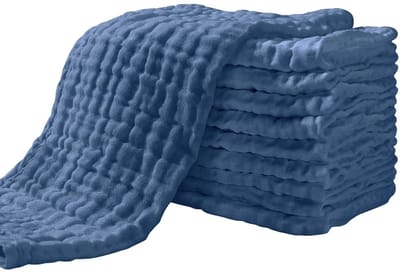 Unyqoos ® Luxe Absorberende Babydoeken Set van 10, 27 x 50 cm, 6 Lagen Katoen, Donkerblauw
