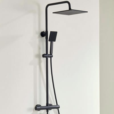 Auralum Max Regendouche met Thermostaatkraan - Douchekolom - Thermostatische Mengkraan - Hoge Vierkante Douchekop - 25x25 cm - Regendoucheset - Zwart