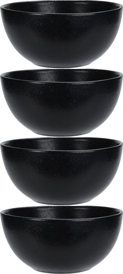 Excellent Houseware Soepkommen - 4x - Lava stone - keramiek - D15 x H7 cm - zwart - Stapelbaar