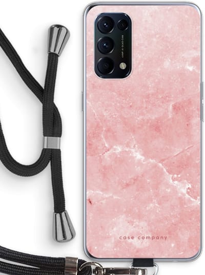 Case Company® - Hoesje met koord geschikt voor Oppo Find X3 Lite hoesje met Koord - Roze marmer - Telefoonhoesje met Zwart Koord - Bescherming aan alle Kanten en Over de Schermrand