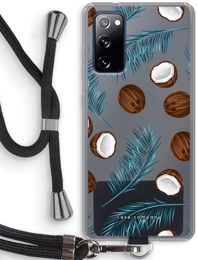 Case Company® - Hoesje met koord geschikt voor Samsung Galaxy S20 FE / S20 FE 5G hoesje met Koord - Kokosnoot - Telefoonhoesje met Zwart Koord - Bescherming aan alle Kanten en Over de Schermrand