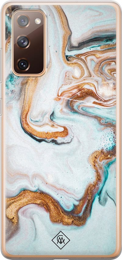 Casimoda® hoesje - Geschikt voor Samsung S20 FE - Marmer Blauw Goud - Backcover - Siliconen/TPU - Blauw