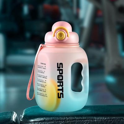 Sportwaterfles met rietje Waterfles Artikelen Fitness Plastic beker Draagbare studenten Schoolreizen Grote flessen 1600-2500ml black