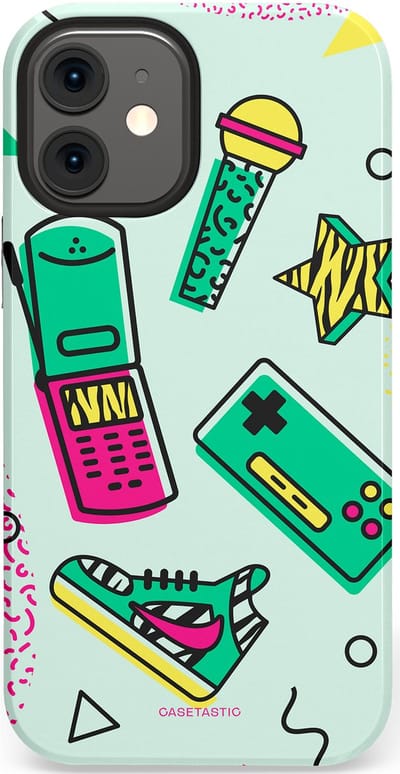 Casetastic Hoesje Geschikt voor Apple iPhone 12 Mini - Stijlvolle Beschermende Duo-layer Case - Retro 80s sneaker