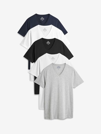 Next - Heren - Verpakking van 5 slim-fit 100% katoenen T-shirts met V-hals en laagjes - Zwart