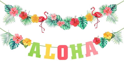 Dailygoods - Aloha Banner Flamingo Tropisch Feest Benodigdheden Slinger Hangende Banner Hawaii Kunstpalmbladeren Tropical Party Decoratie Kit Zomer Strand Party Decoratie voor Luau Tuin Jungle Carnaval