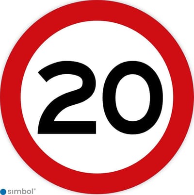 Simbol - Stickers 20 km - Maximaal 20 km/u - Duurzame Kwaliteit - Formaat ø 5 cm.