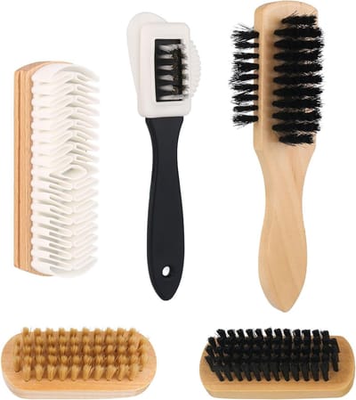 Set van 5 Suède Schoenborstels voor Onderhoud en Reiniging van Suède en Nubuck Schoenen, Inclusief Crepe Borstel en Polijstborstel