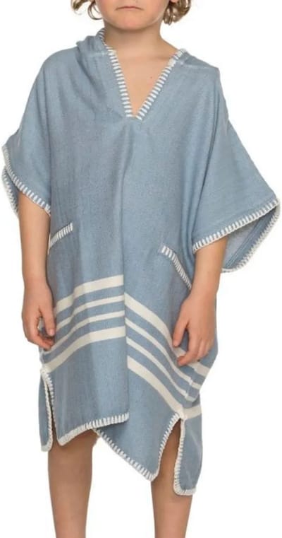 Kinder Strandponcho Hamam Air Blue - 2-3 jaar - - jongens/meisjes/unisex pasvorm - poncho handdoek voor kinderen met capuchon - zwemponcho - badcape - badponcho
