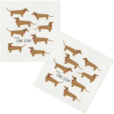 Teckel - set van 2 teckel afwasdoekjes (20x17cm) - teckeldoekjes - vaatdoekjes - poetsdoekjes - hond - schoonmaakdoek - teckelprint