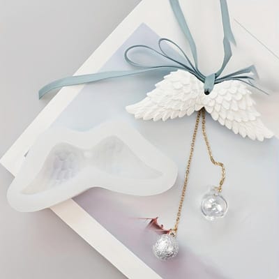 1pc Ailes d'Ange Moule en Plâtre Silicone Décoration Pendentif à Suspendre pour Voiture Pierre Diffuseur Ornement à Suspendre Moule en Silicone white