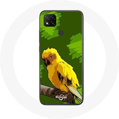 Xiaomi Redmi 9C hoesje Gele parkietvogels Groene achtergrond geel