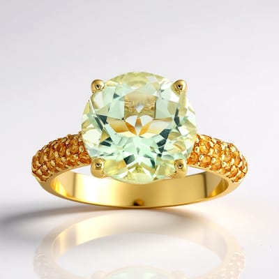 Cavill - Vergulde Zilveren Ring - 925 Sterling Zilver - Groene Amethist 2 85 ct & Citrienen 0 252 ct - Elegante Braziliaanse Edelstenen Ring