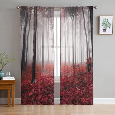 Herfst esdoornbos doorschijnend gordijn voor woonkamer hal muur aankleding huis raam benodigdheden pop print tule gordijnen 135W x 114H(cm) gray