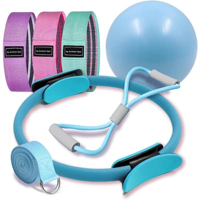 Ensemble Pilates 7 Pièces Ballon de Fitness Ceinture Élastique Façonnage du Dos Entraînement Musculaire Équipement de Yoga pour Entraînement à Domicile