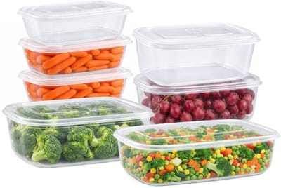 Plasticforte Vershoudbakjes set Classic - 7x stuks - vriezer en magnetron - kunststof - diverse maten - 600-1200-2500-3000 ml - nestbaar
