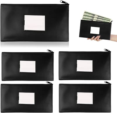Set van 5 Geldzakken, Lederen Bankmap met Rits en Venster, Ideaal voor School, Huishouding en Zakelijk Gebruik