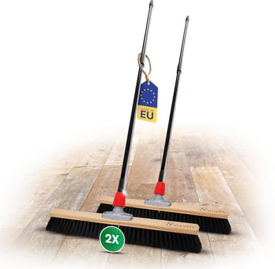 Novaliv Grote Bezem 2X Halbezem 60 cm met Telescopische Steel Borstels Synthetische Borstels Bezem Fijne Werkplaatsbezem met Steel Halbezem Industriële Bezem Huisbezem Veegbezem Kamerbezem Haarbezem Bezem Groot
