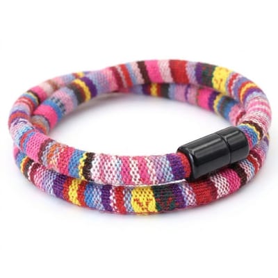 Tweelaagse textiel armband voor heren en dames – kleurrijk patroon met zwarte sluiting
